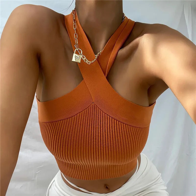 Spring and Summer New Cross Neck Suspender Vest, Knitted Backless Bandage Strapless Sweater 2025
