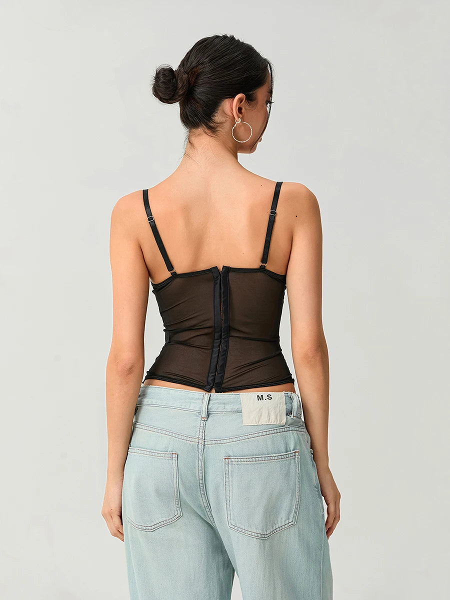 Women's Lace Corset Tops Sleeveless Camisole Bustier Mesh Floral Retro Sexy Tank Tops
