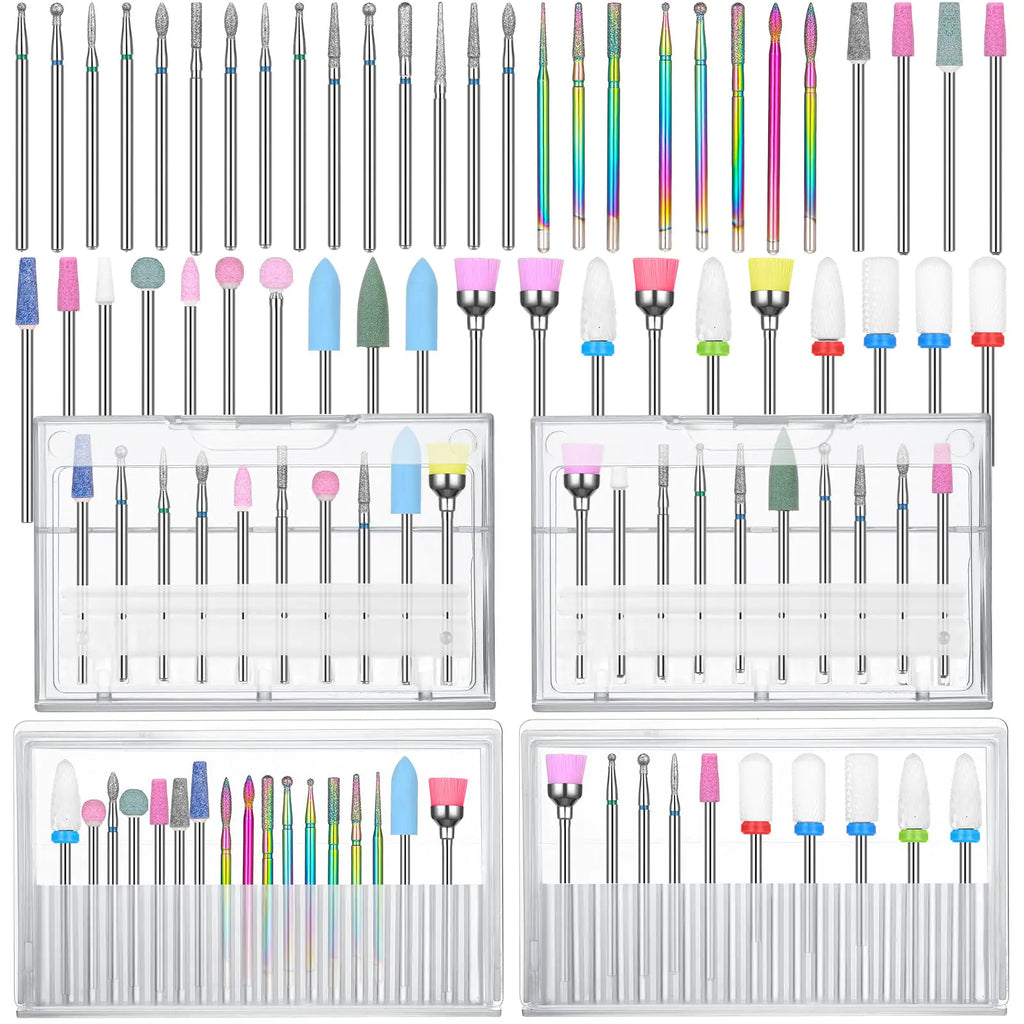 47 Pcs Nail Drill Bits Sets 3/32 Inch Electric Diamond Ceramic Acrylic Gel Nail Bit Kit Nail Supplies Carbide Cuticle Bit for Nail Drill Remover Bits for Home Salon Gel Nails Manicure Pedicure Tools