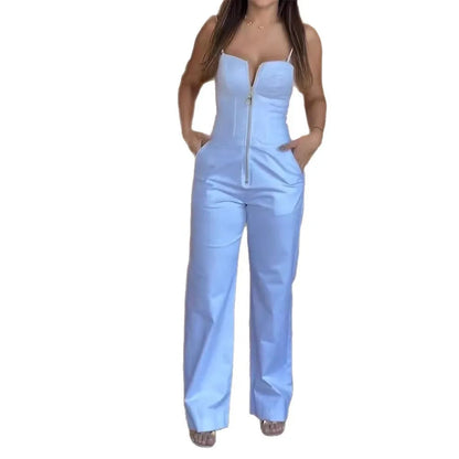 Fashion High Street Sleeveless Jumpsuit For Women 2025 Sexy Spaghetti Strap Bodycon Jumpsuits Office Elegant White Slim Romper