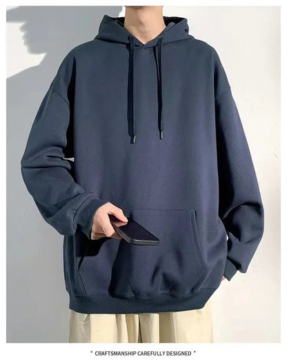 Sweater Loose Men's and Women's New Casual Solid Color Thickened Coat Autumn and Winter Hooded Sweater Simple