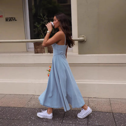 Fashion Spaghetti Strap Jean Womens  Dresses Summer Fashion Casual Beach  A Line Dress Women Clothes Party Holiday Vestidos
