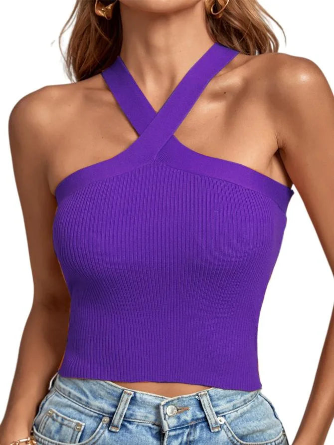 Spring and Summer New Cross Neck Suspender Vest, Knitted Backless Bandage Strapless Sweater 2025