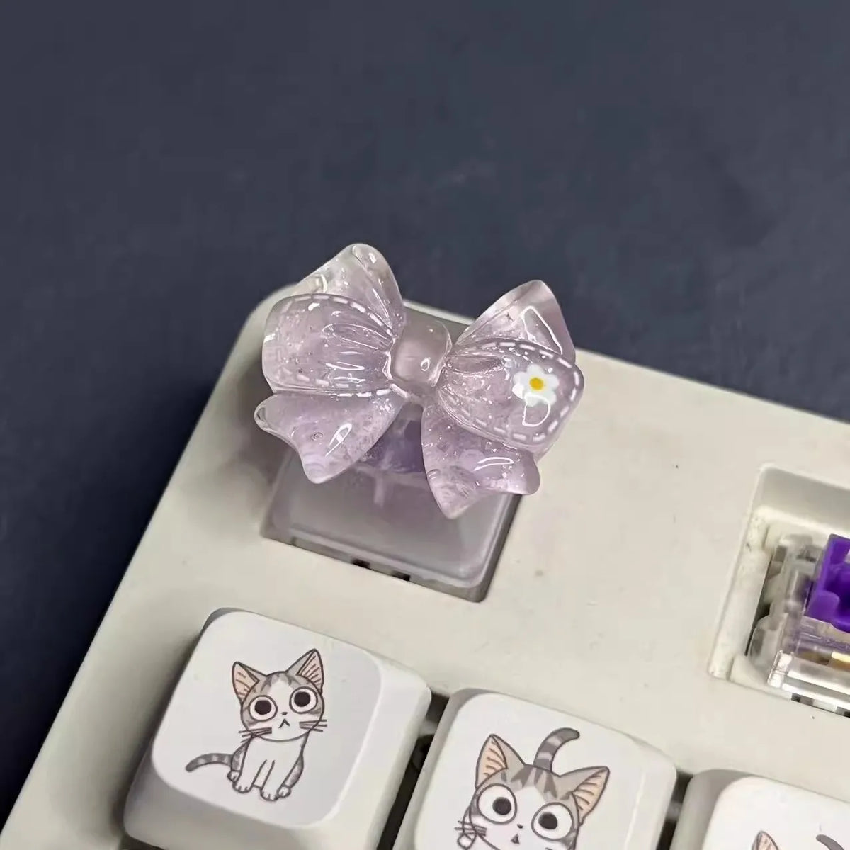 Personalized Translucent Bow Keycap Creative Mechanical Keyboard With Pink And Blue Keycap Accessories Added