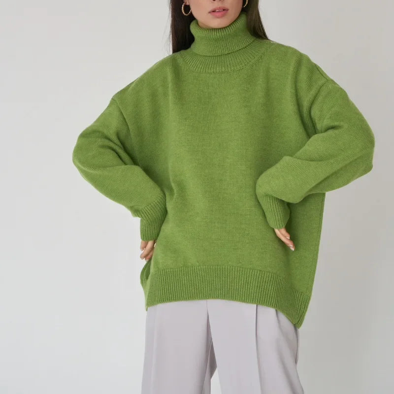Sweater Women Solid Color Turtleneck Sweater Autumn and Winter Comfortable Loose Classic All-match Temperament Pullover Sweater