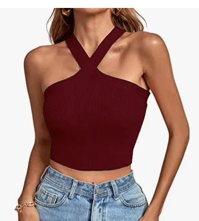 Spring and Summer New Cross Neck Suspender Vest, Knitted Backless Bandage Strapless Sweater 2025