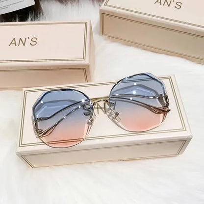 Fashion Rimless Sunglasses for Women/Men Colour Polygonal Large Frame Gradient Sunscreen Eyeglasses Очки Солнечные Женские