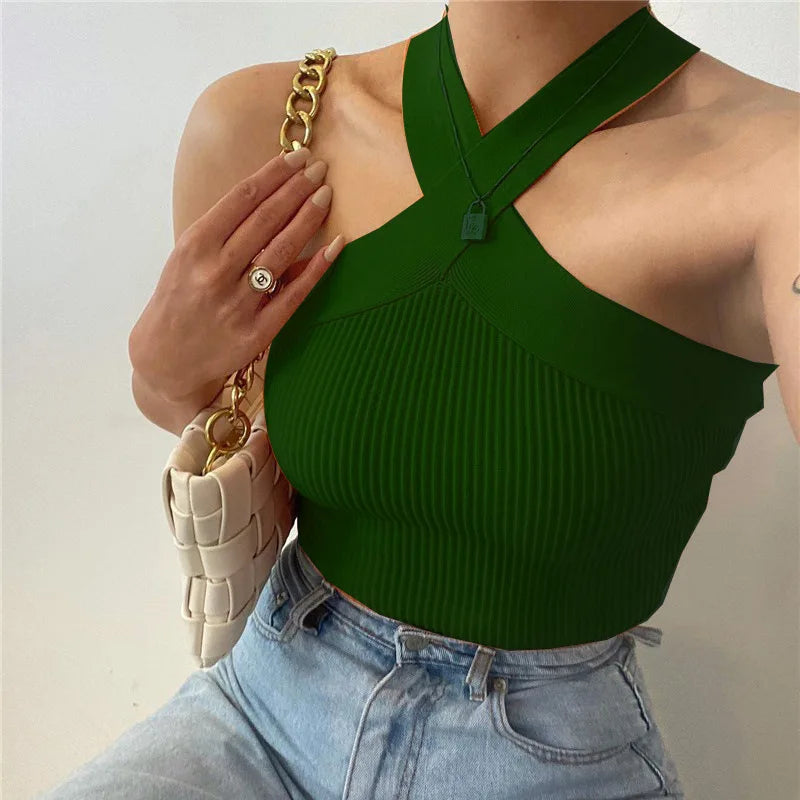 Spring and Summer New Cross Neck Suspender Vest, Knitted Backless Bandage Strapless Sweater 2025