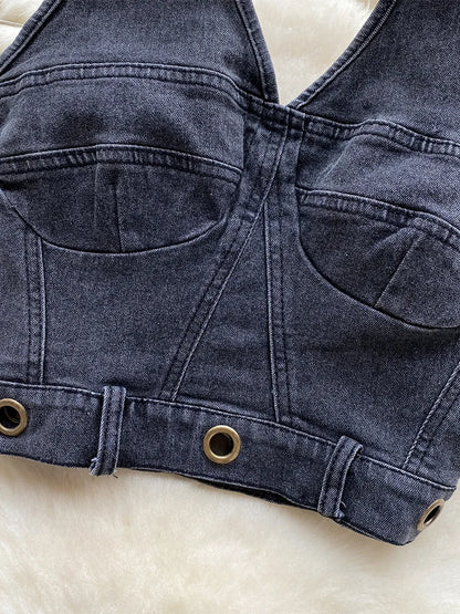 Women's Two Piece Sets Vintage Denim Crop Top with A-Line Mini Skirts Vintage Y2k Skirt Sets Outfits 2000s Fashion Clothes 2025