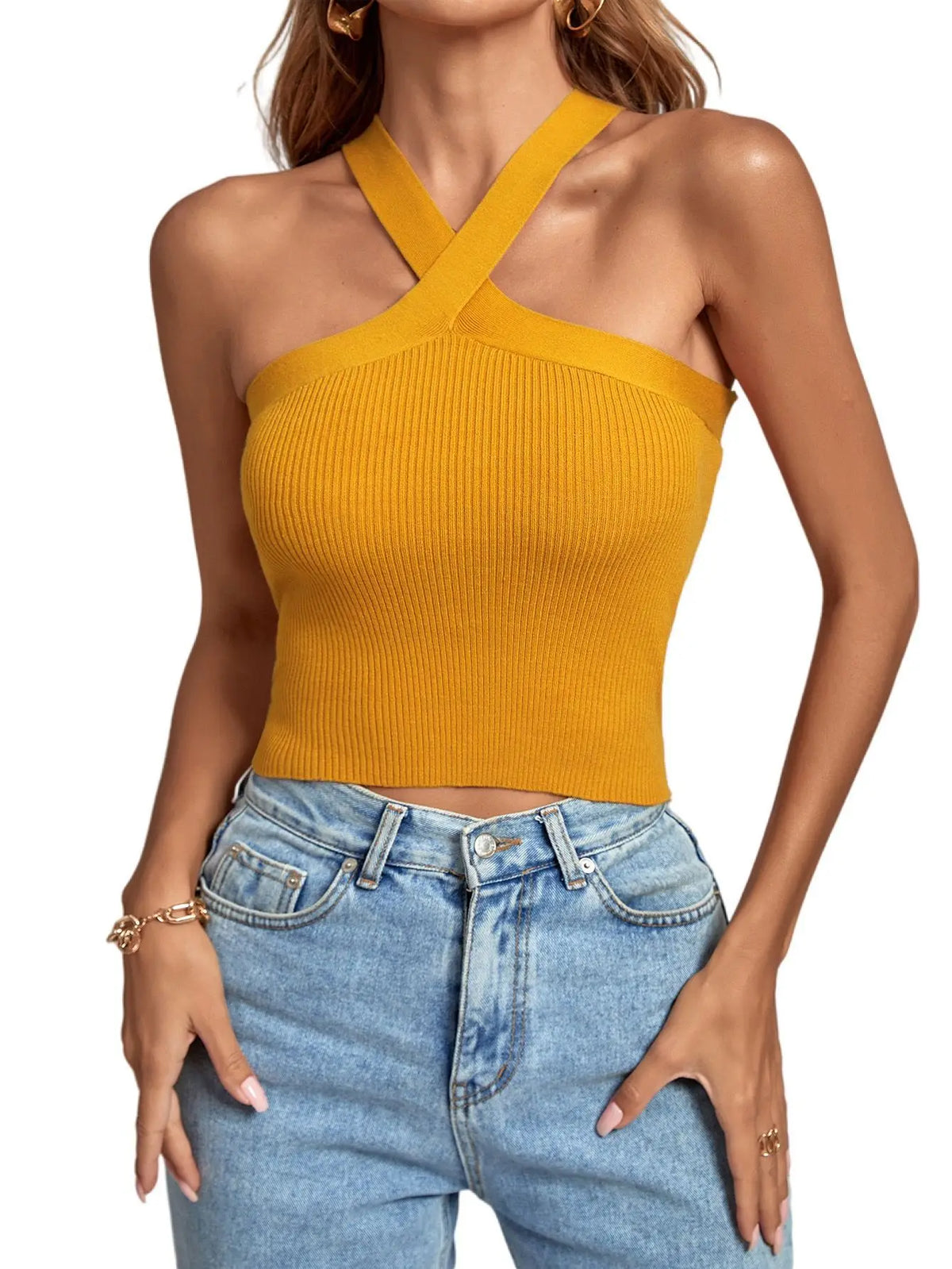Spring and Summer New Cross Neck Suspender Vest, Knitted Backless Bandage Strapless Sweater 2025