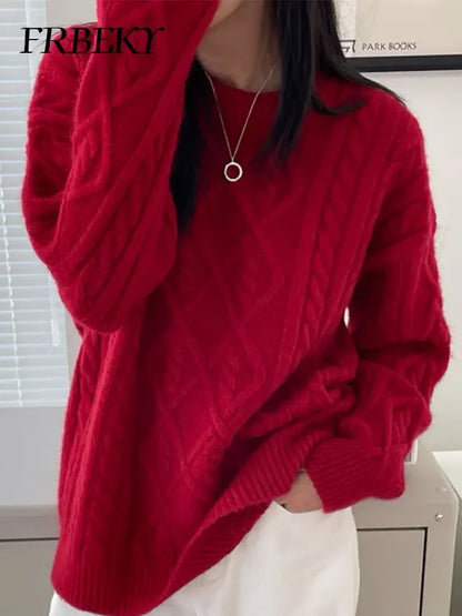 Sweater Woman Winter 2023 Round Neck Bottoming Twist Sweater Lazy Wind Loose Casual Knit Pullover Long Sleeve Pullover Jumper