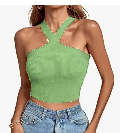 Spring and Summer New Cross Neck Suspender Vest, Knitted Backless Bandage Strapless Sweater 2025