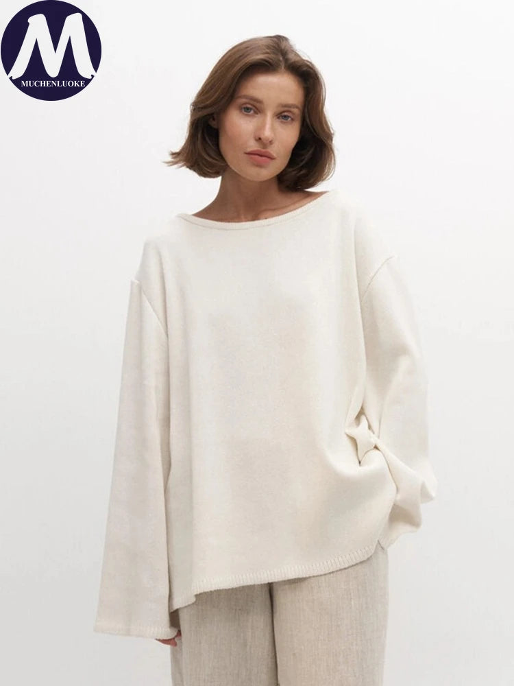 Sweater for Woman Autumn Winter New Lazy Style O Neck Knitted Sweater Fashionable Casual Loose Backless Sweaters Pullovers