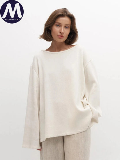 Sweater for Woman Autumn Winter New Lazy Style O Neck Knitted Sweater Fashionable Casual Loose Backless Sweaters Pullovers