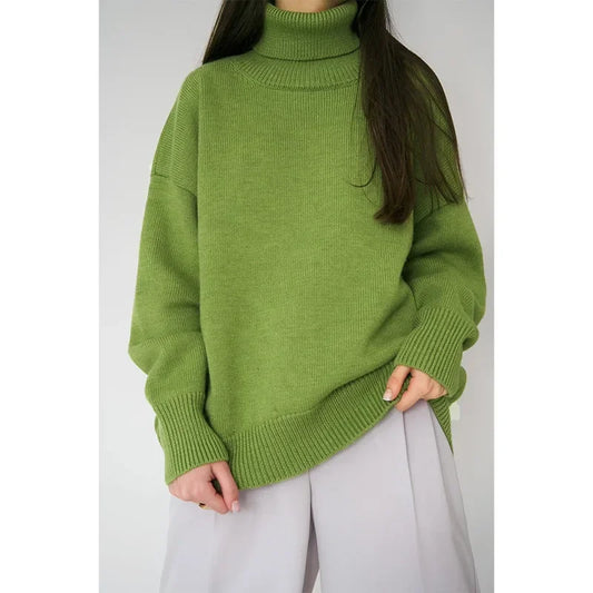 Sweater Women Solid Color Turtleneck Sweater Autumn and Winter Comfortable Loose Classic All-match Temperament Pullover Sweater