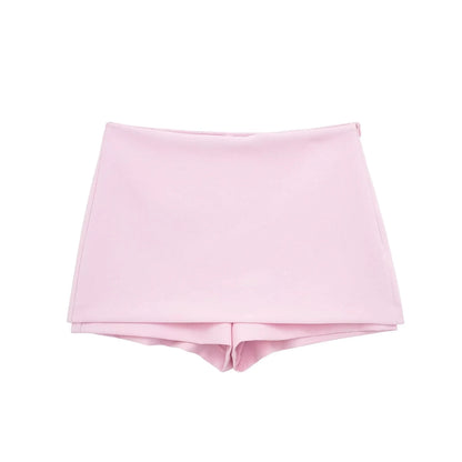 HH Women Casual Skirts Shorts Set Chic Halter Shirt Neck Backless Top & Shorts Sweet Pink Summer Sexy Shorts Sets