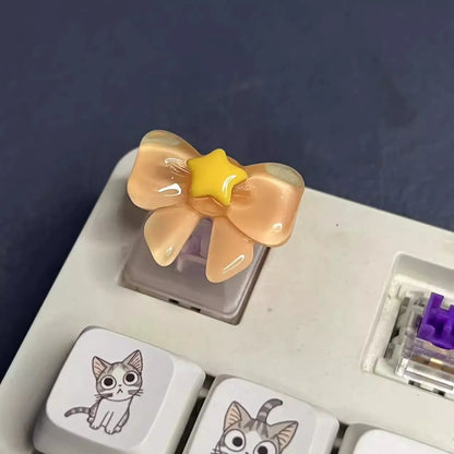 Personalized Translucent Bow Keycap Creative Mechanical Keyboard With Pink And Blue Keycap Accessories Added