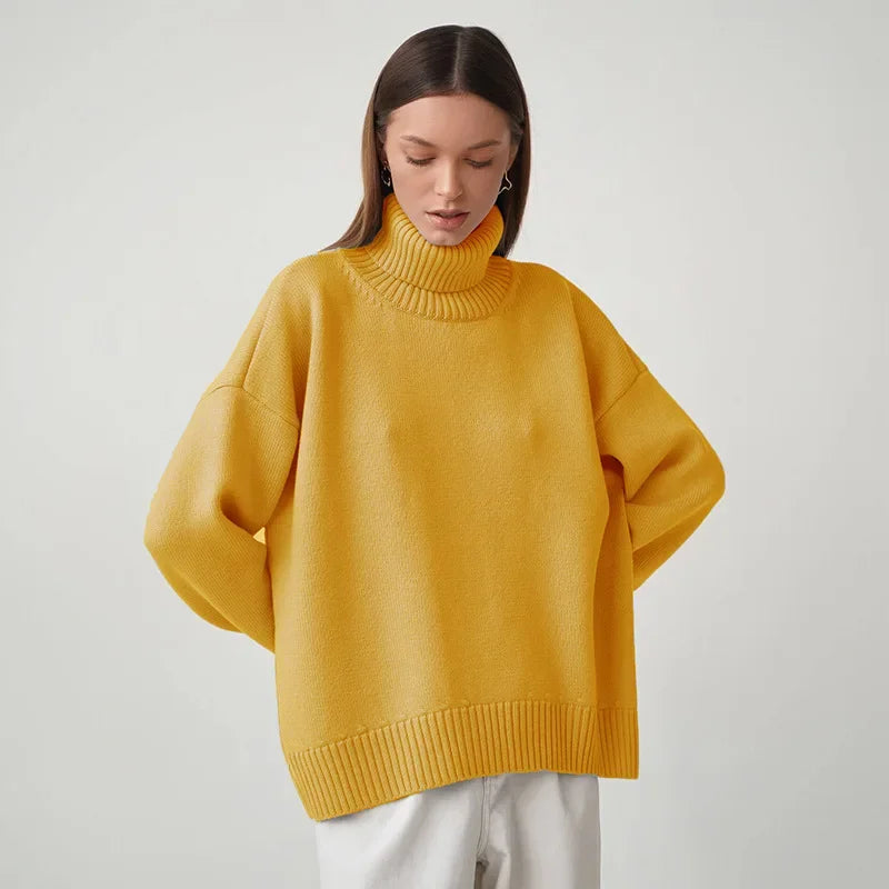 Sweater Women Solid Color Turtleneck Sweater Autumn and Winter Comfortable Loose Classic All-match Temperament Pullover Sweater