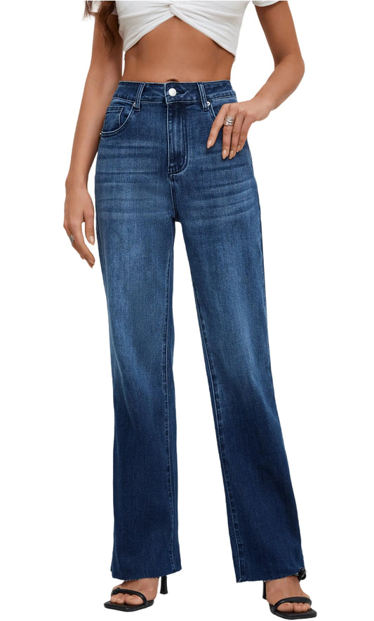 ETTELO Womens Jeans Stretchy High Waisted Tall Jeans for Womens Lightweight Cute Navy Blue Work Jeans for Women 2024