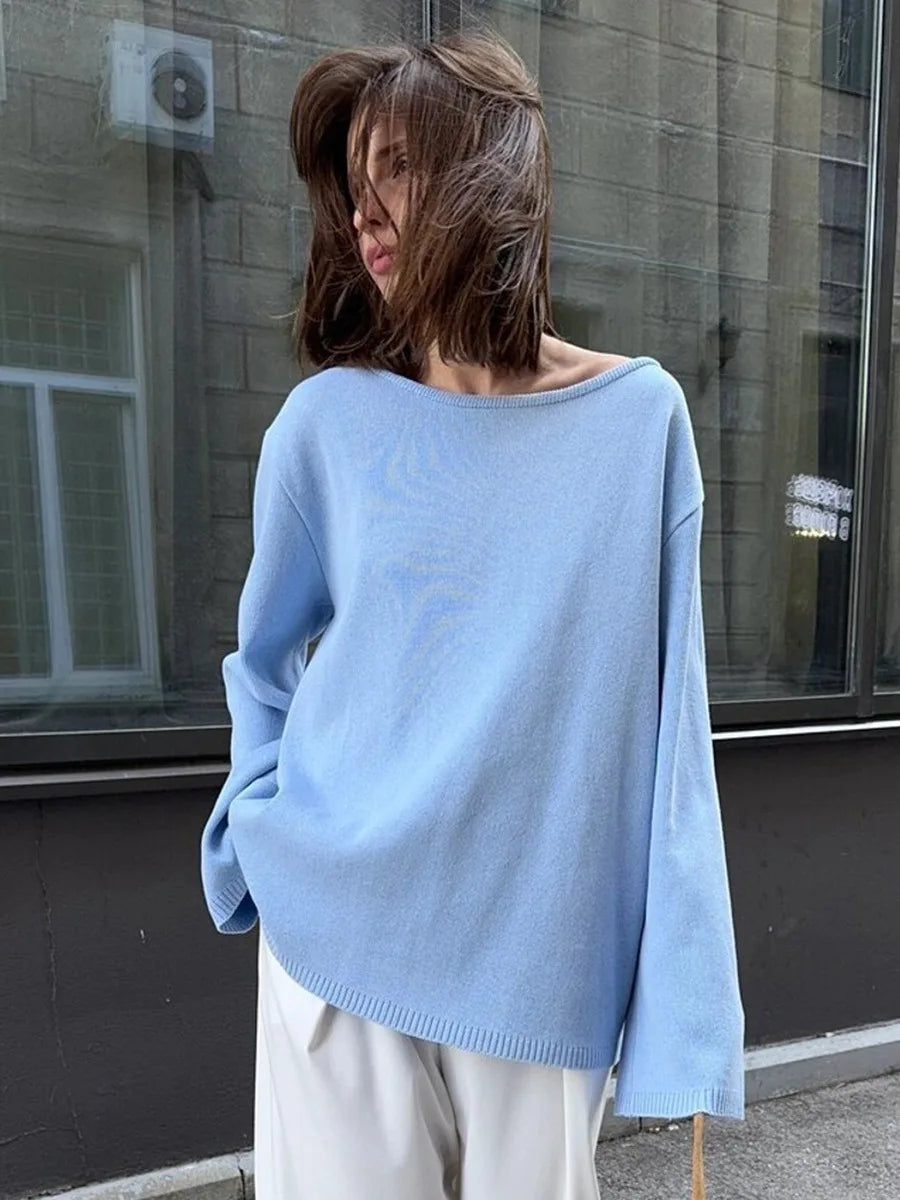 Sweater for Woman Autumn Winter New Lazy Style O Neck Knitted Sweater Fashionable Casual Loose Backless Sweaters Pullovers