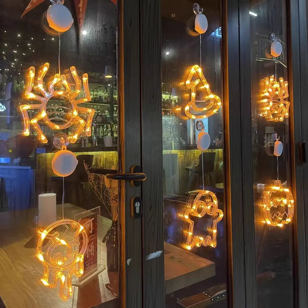 Halloween Decoration Orange Pumpkin Ghost Halloween Window Light with Suction Cup Battery Operated Halloween Home Hanging Decor
