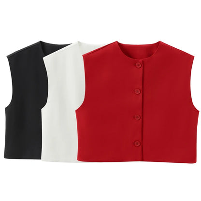 HXAO Women's Vest Summer 2025 Red White Black Outerwears Female Vest Crop Sleeveless Waistcoat Ladies Fashion Elegant Woman Tops