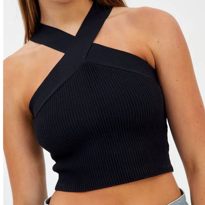 Spring and Summer New Cross Neck Suspender Vest, Knitted Backless Bandage Strapless Sweater 2025