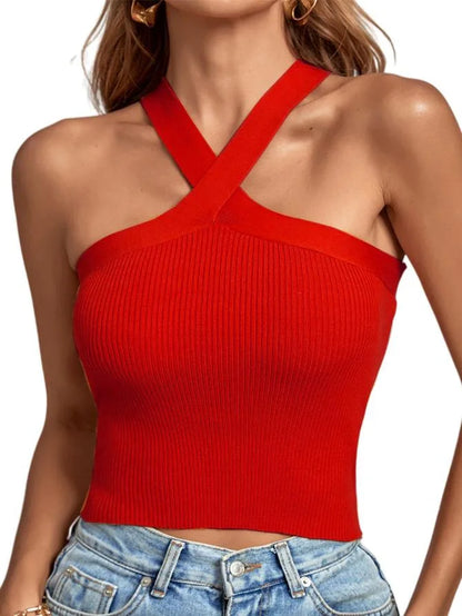 Spring and Summer New Cross Neck Suspender Vest, Knitted Backless Bandage Strapless Sweater 2025