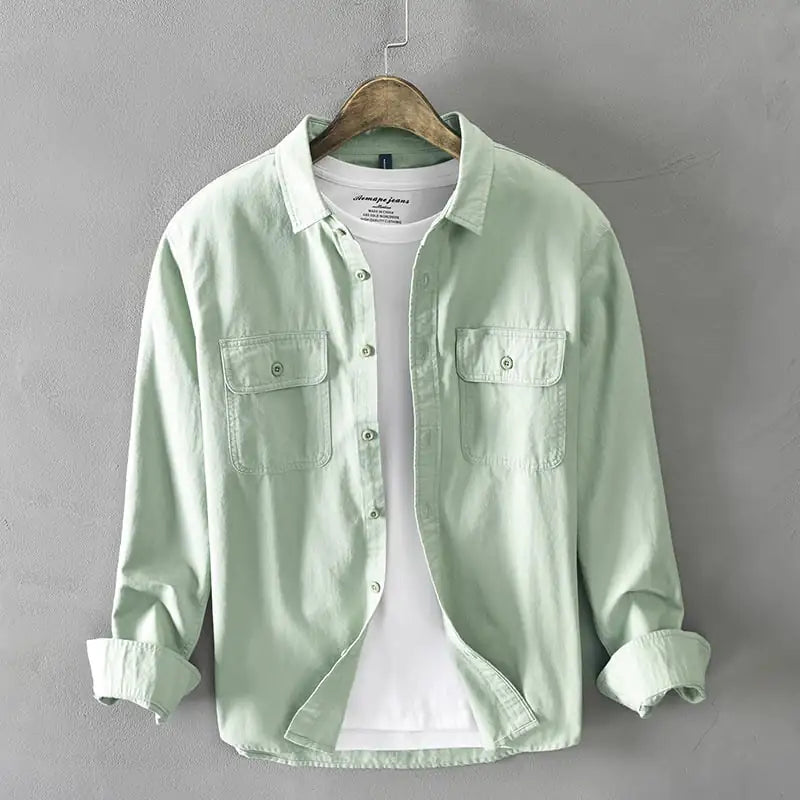 Trendy Loose White Long-Sleeved Cotton Shirt for Men