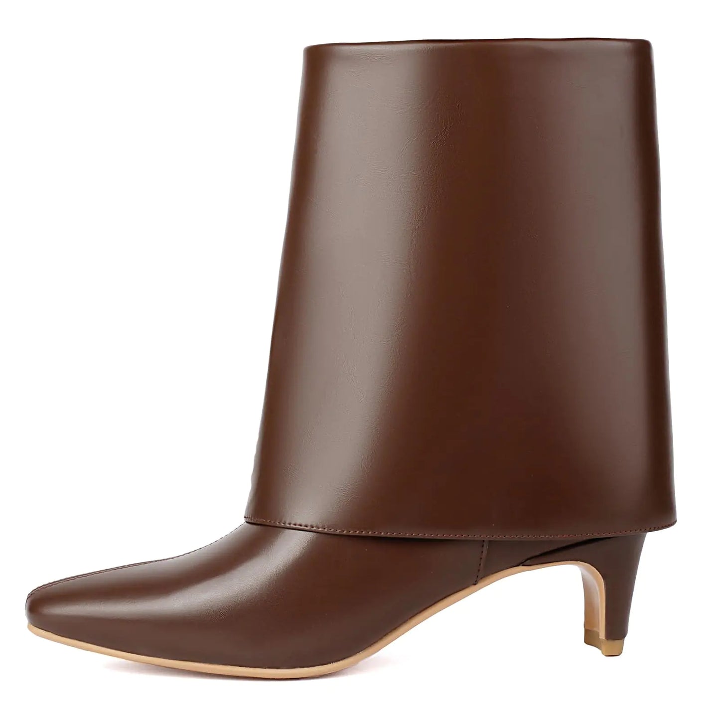 XIANGZU Womens Brown Mid Calf Boots Low Heel Fold Over Wide Calf Boots Pull On Shark Boots (10 Brown)