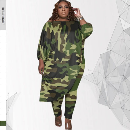 Trendy Plus Size Women's Camouflage Tracksuit Outfit