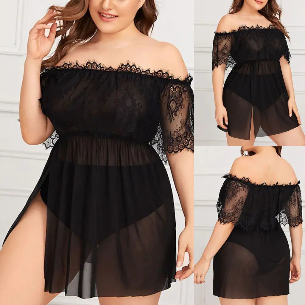 Women's Lace Nightwear with Off-Shoulder Design