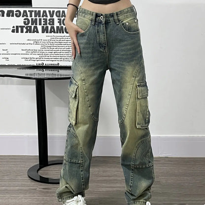 Deconstructed Design Washed Jeans for Women