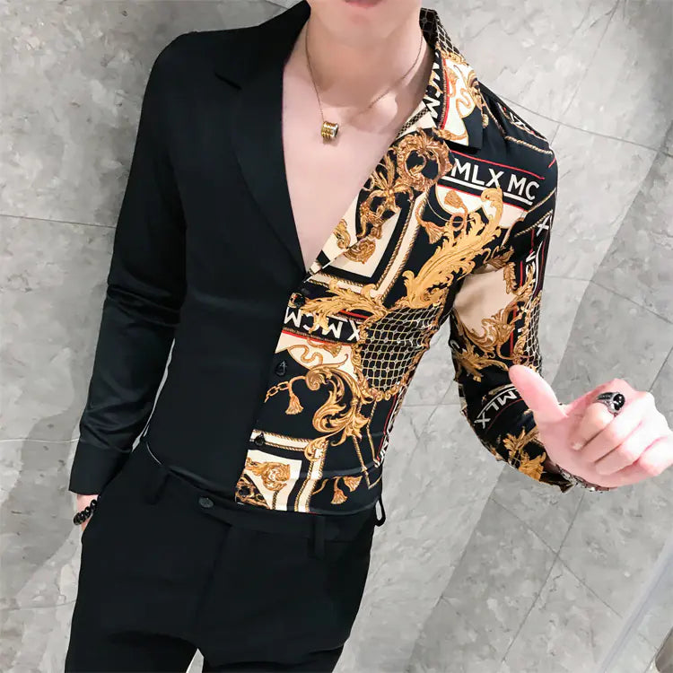 Stylish Patchwork Long Sleeve Shirt for Men