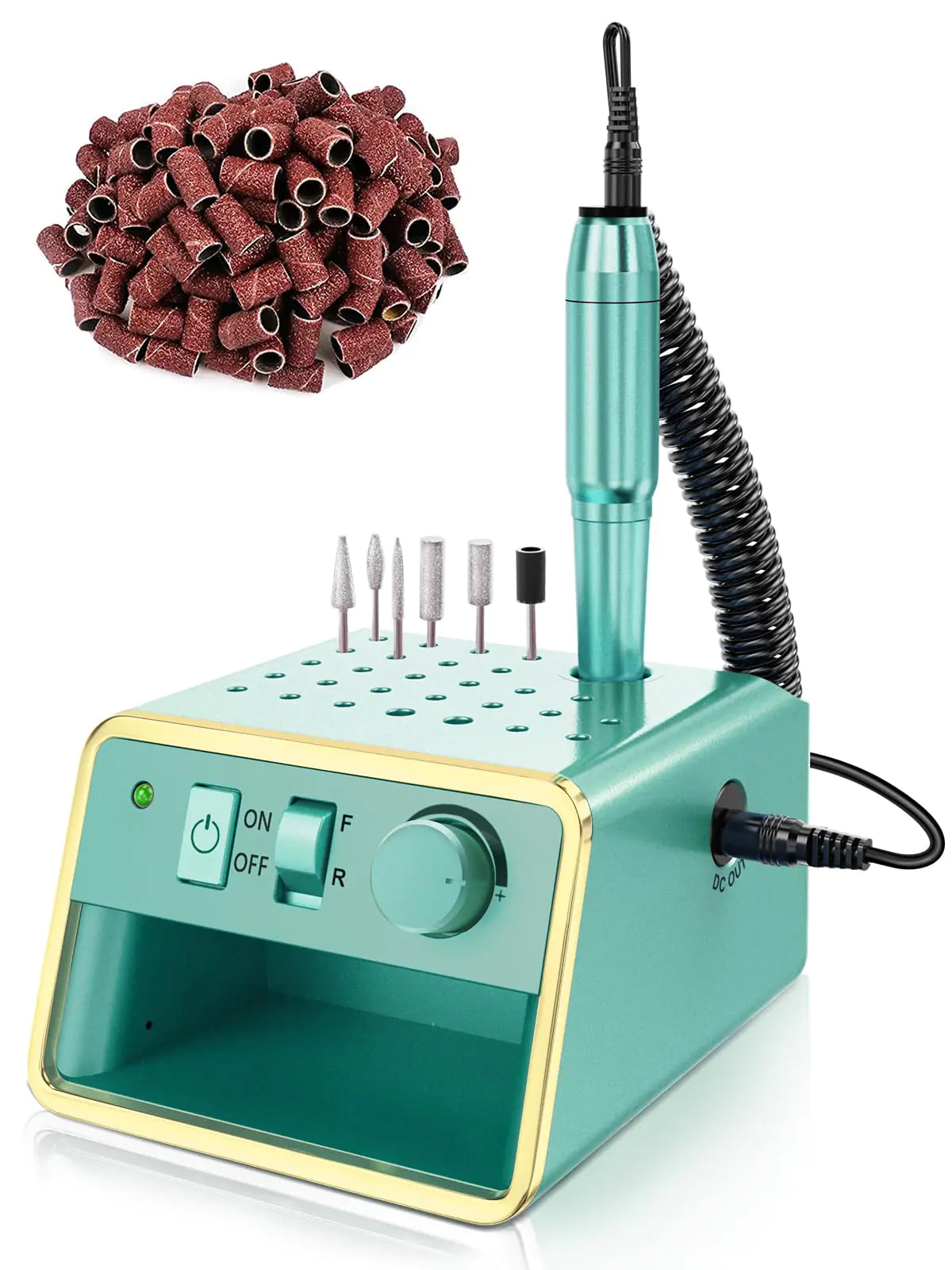 Subay Nail Drill Machine Electric File Portable for Acrylic Gel Dip Powder Nails Nail Drill Kit for Manicure Pedicure Nail Set with Everything Light Green