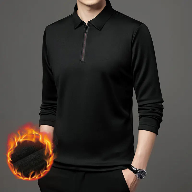 Thickened Fleece-lined Half Zipper Polo Shirt for Men