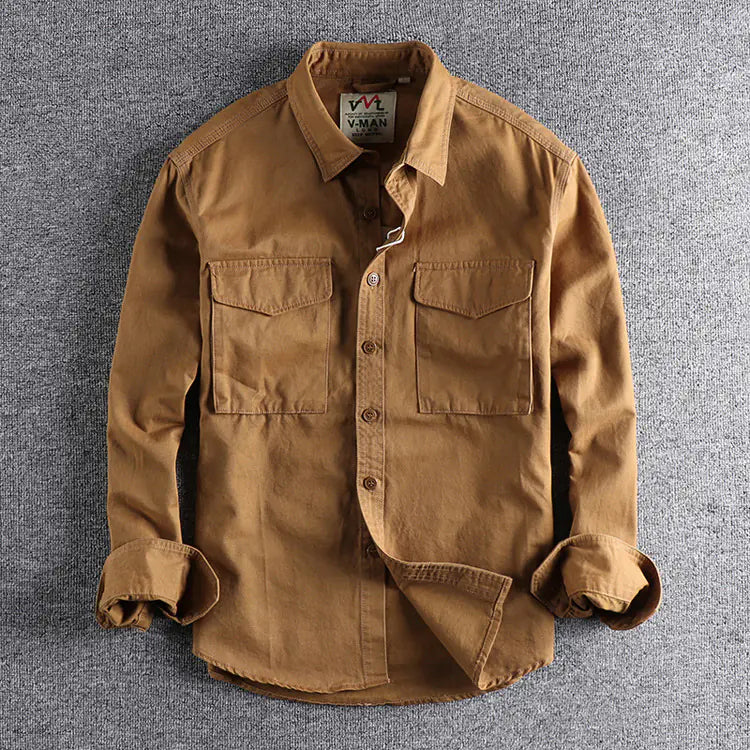 2021 Japanese Retro Workwear Pocket Shirt for Men