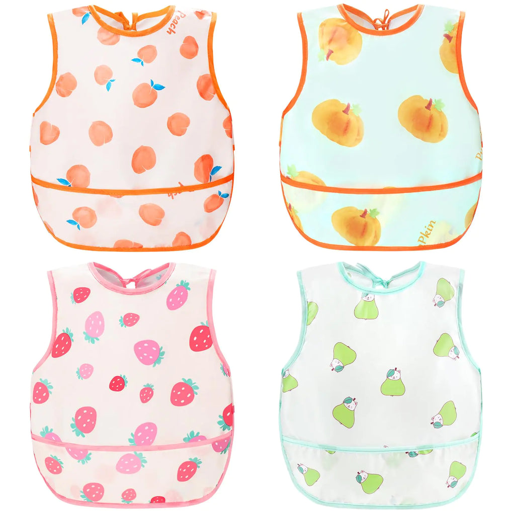 Accmor 4pcs Baby Bibs Waterproof Baby Toddler Apron Bibs Short Sleeve Smock Bib Baby Food Bibs for Baby Boys Girls Feeding Eating