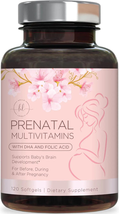 Womens Prenatal Multivitamin with Folic Acid + DHA Essential Prenatal Vitamins with Folate Omega 3 Vitamin D3 B6 B12 & Iron Pregnancy Support Supplement for Mom and Baby - 120 Softgels