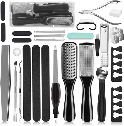 Professional Pedicure Kit 26 in 1 Stainless Steel Foot Care Tools With Foot File and Callus Remover for Men Women Travel