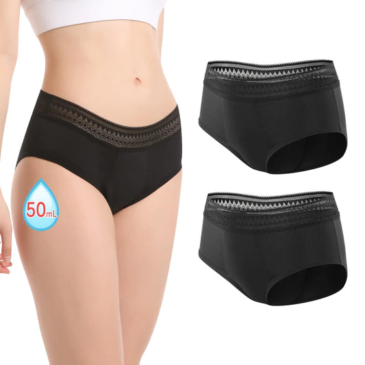 Womens Period Underwear Lace Leakproof Period Panties for Women Girl Menstrual Underwear Light Womens Incontinence Underwear Breathable & Soft 2Pack-L