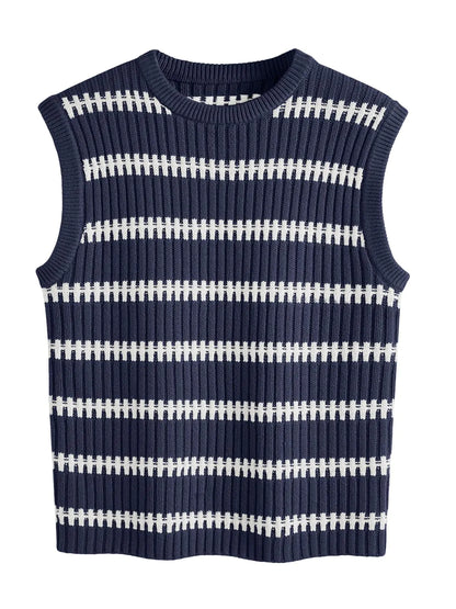 LILLUSORY Women Sweater Vest Sleeveless Sweater Tank Tops Crew Neck Knit Vest Tops Fall Trending Outfits 2024 SENavyBlue XL