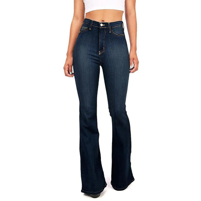 HUMMHUANJ Prime of Deals Women Clothing Flared Jeans y2k Womens Stretch Flare Jeans high Waisted Bell Bottom Tummy Control Button Curvy Denim Pants Boot Leg Jeans for Women Super high Waisted Jeans