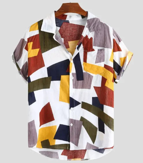 Floral Patterned Short Sleeve Cardigan Shirt for Men