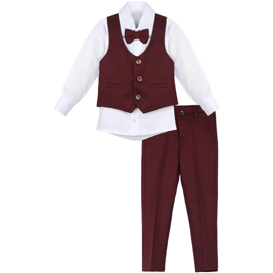 Lilax Boys Formal Suit 4 Piece Vest Pants and Tie Dresswear Suit Set (2T Burgundy)