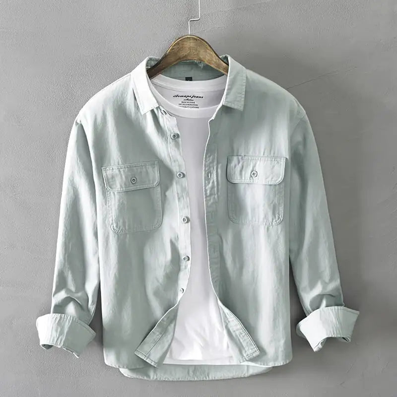 Trendy Loose White Long-Sleeved Cotton Shirt for Men