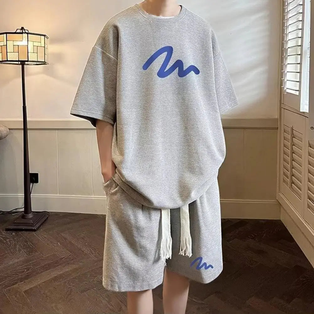Men's Oversized Waffle Tracksuit with Shorts Set