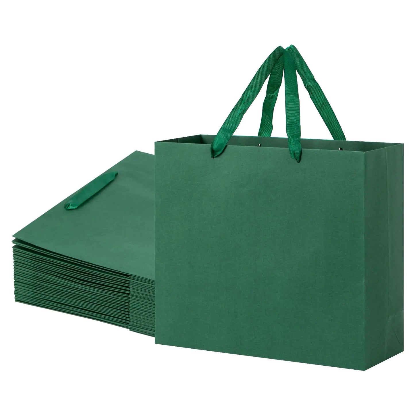 Sdootjewelry Dark Green Gift Bags Green Bag with Handles 12.5x4.5x11 Kraft Paper Bags 12 Pack Heavy Duty Shopping Bags Matte Paper Bags Party Bags Shopping Bags Merchandise Bags