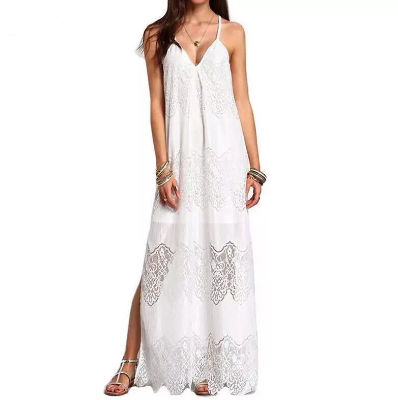 Summer Women's Lace V-Neck Spliced Dress (Beach Dress)