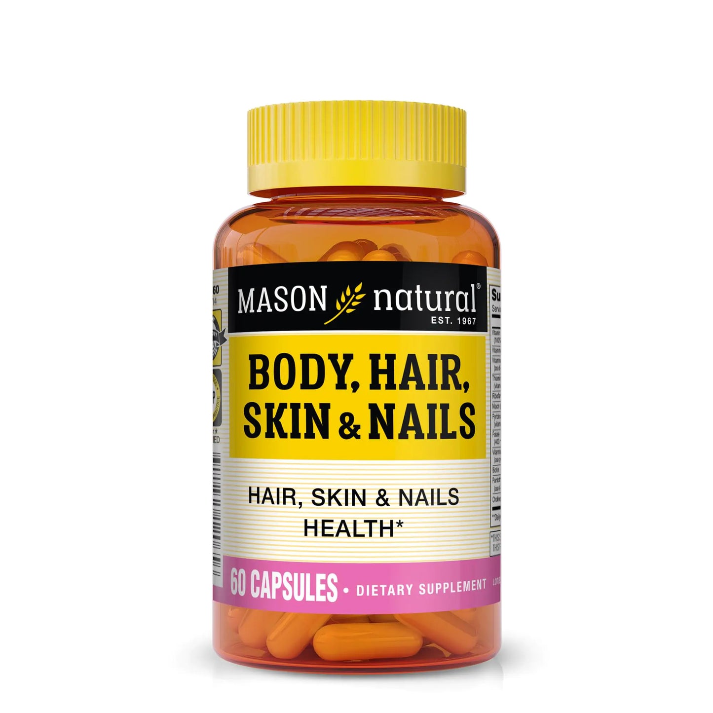 MASON NATURAL Body Hair Skin & Nails with Vitamins A E C and Biotin - Healthy Hair Skin and Nails Premium Beauty Supplement 60 Capsules